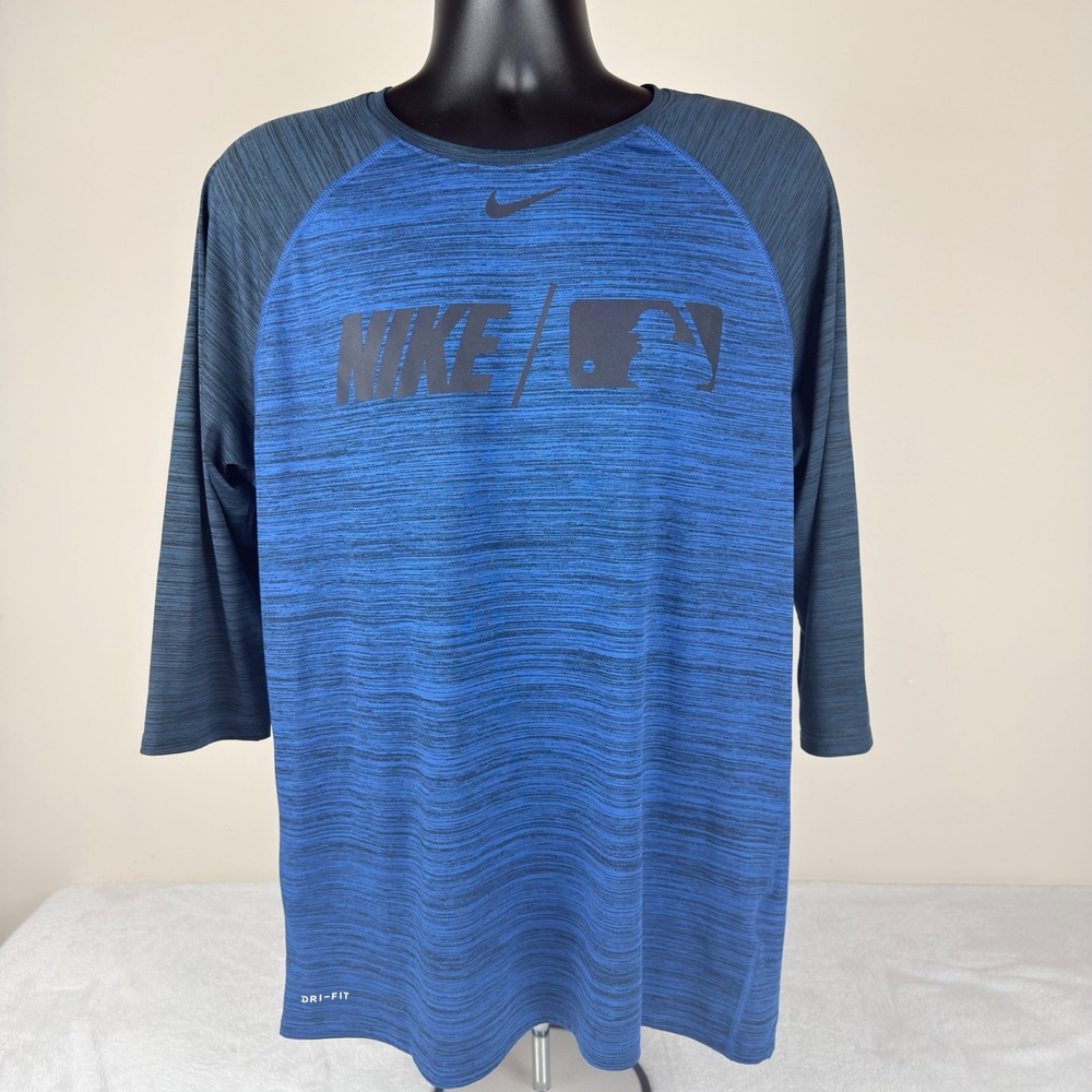 Nike MLB Dri-FIT 3/4 Sleeve Baseball Shirt Blue Heather AA8260-480 Mens Large - Picture 2 of 9